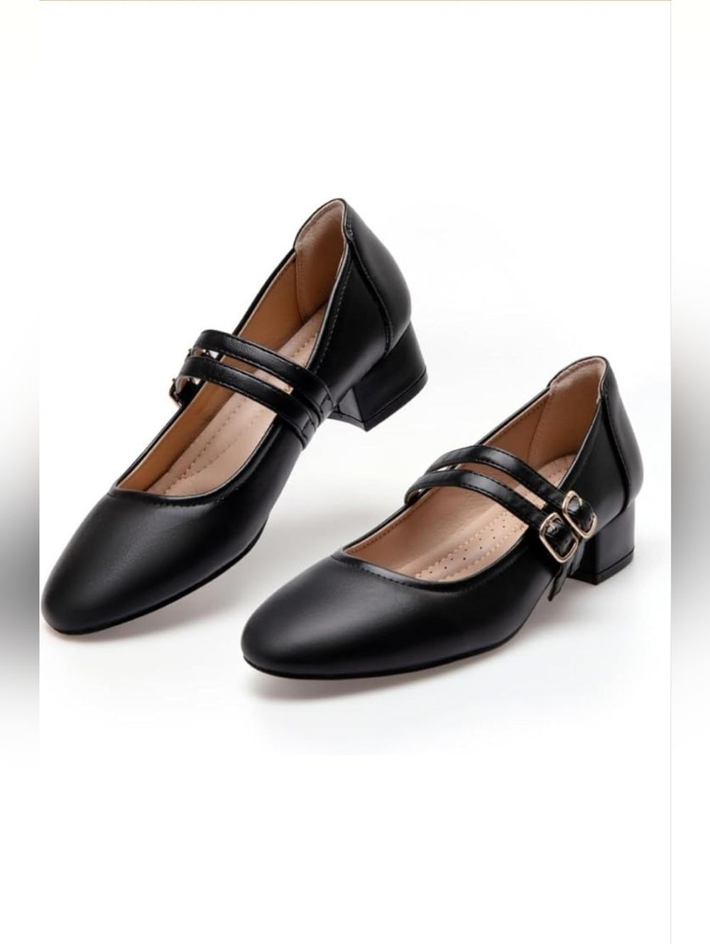 NWOT Hingswink Women's Black Double Strap Chunky Heel Mary Jane Pumps - Size 9